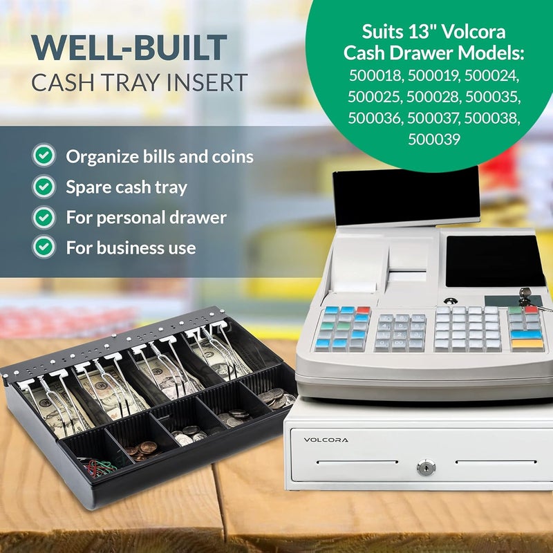 Volcora Cash Drawer Tray - 11.7 x 10.3 x 2.3 Inch Cash Register Insert - 4 Bill / 5 Coin Replacement Cash Tray 13" Fully-Removable Drawers - Stainless Steel Currency Compartment Money Storage - Image 3